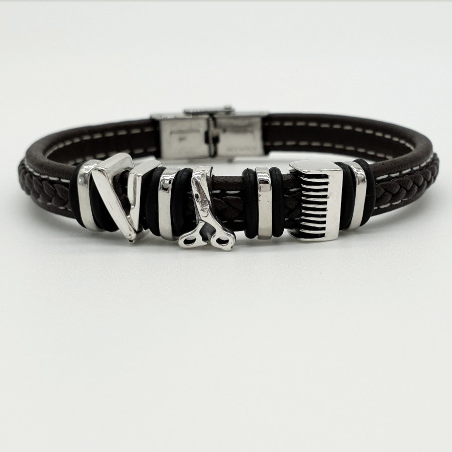 Pulsera Peluquero de Cuero y Plata